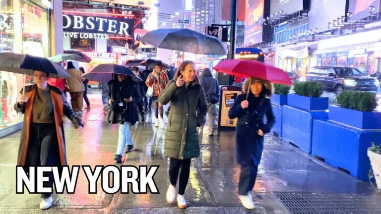 Rainy Night in New York City ☔🗽 – Times Square and Rockefeller! Explore Manhattan at NIGHT!